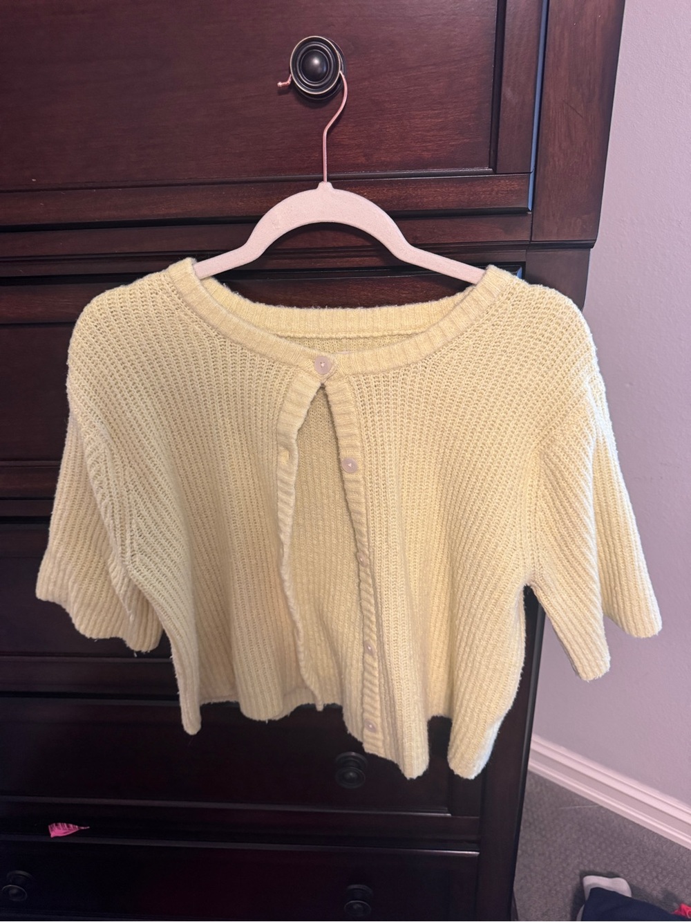 aerie Pale Yellow Short-Sleeve Button Cardigan